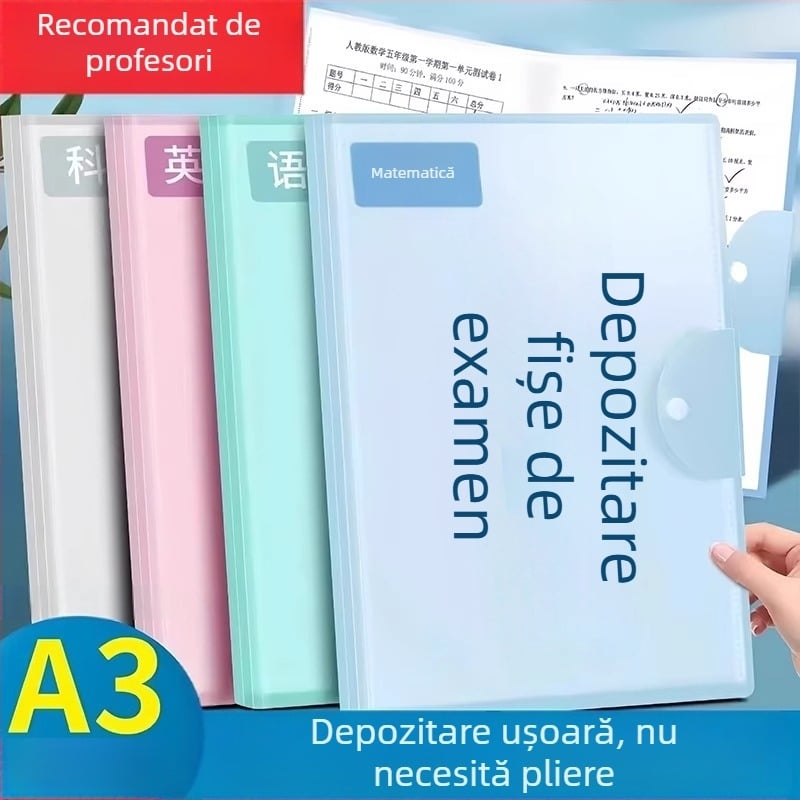 Carte A3 pentru depozitare teste și documente, organizator de materiale pentru elevi