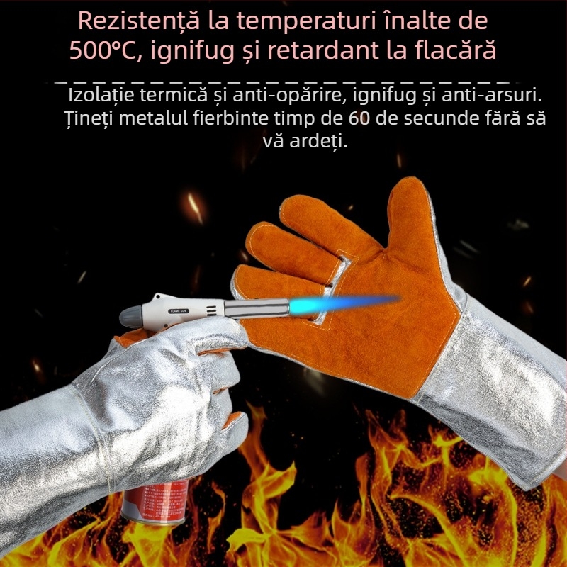 Mănuși cu folie de aluminiu pentru temperaturi înalte, izolație termică, sudură și grătar, rezistente la uzură, mănuși aramidice până la 500°C