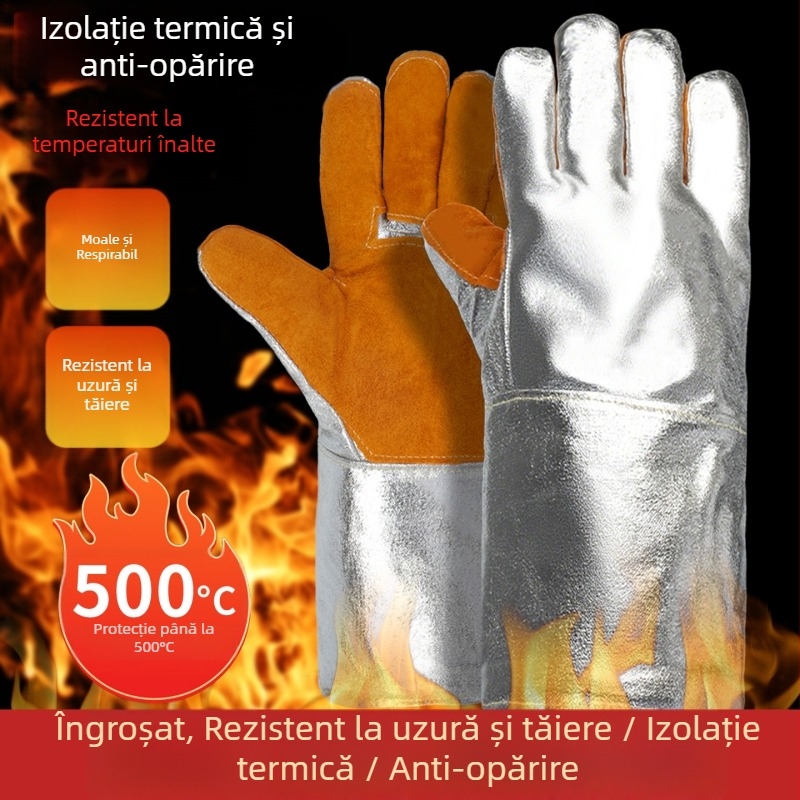 Mănuși cu folie de aluminiu pentru temperaturi înalte, izolație termică, sudură și grătar, rezistente la uzură, mănuși aramidice până la 500°C