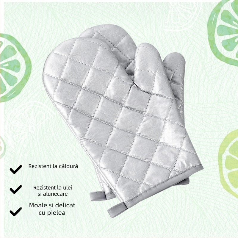 Mănuși de bucătărie rezistente la temperaturi înalte, argintii, în trei mărimi (Mare, Mediu, Mic), izolate pentru cuptor și cuptor cu microunde, 1 pereche
