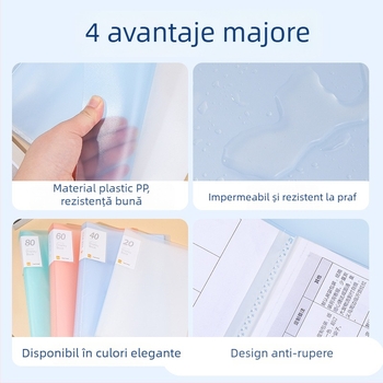 Dosar A4 cu inserții transparente, organizator multi-strat, capacitate mare, culori macaron, personalizabil cu designul tău