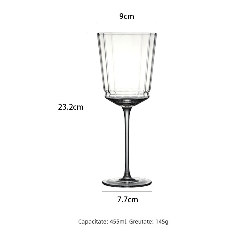 Pahar înalt pentru șampanie și vin roșu, model cu dungi verticale, design modern minimalist, 201-300 ml