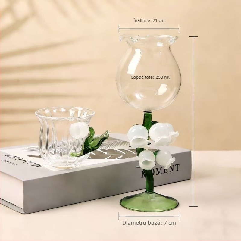 Pahar de vin în stil japonez Lily of the Valley, pahar Lily of the Valley, cadou de ziua de naștere, obiect decor ceremonial din sticlă, handmade, calitate superioară