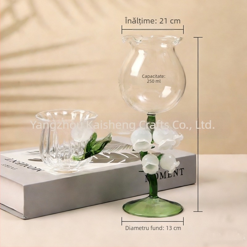 Pahar de vin în stil japonez Lily of the Valley, pahar Lily of the Valley, cadou de ziua de naștere, obiect decor ceremonial din sticlă, handmade, calitate superioară