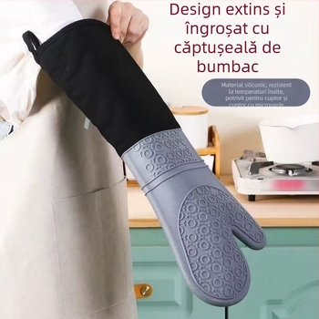 Mănuși din silicon rezistente la temperaturi înalte, cu exterior din pânză, 500°C, impermeabile, izolate, anti-alunecare, lungi, îngroșate pentru protecție la arsură.