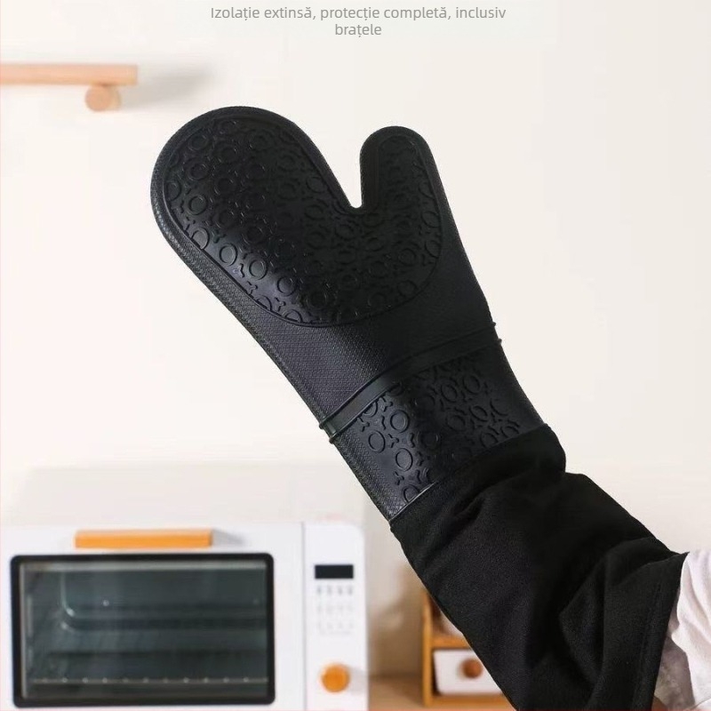 Mănuși din silicon rezistente la temperaturi înalte, cu exterior din pânză, 500°C, impermeabile, izolate, anti-alunecare, lungi, îngroșate pentru protecție la arsură.