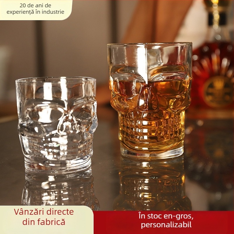 Pahar din sticlă cu transparență înaltă și capacitate mare, design craniu cu față de fantomă, pentru bar și bere la halbă