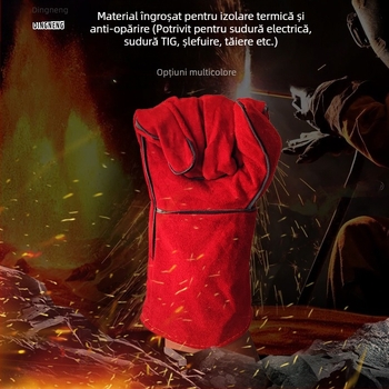 Mănuși de sudură din piele de vită, cu dublu strat, groase și prelungite, rezistente la temperaturi înalte, ignifuge, rezistente la uzură și izolate termic