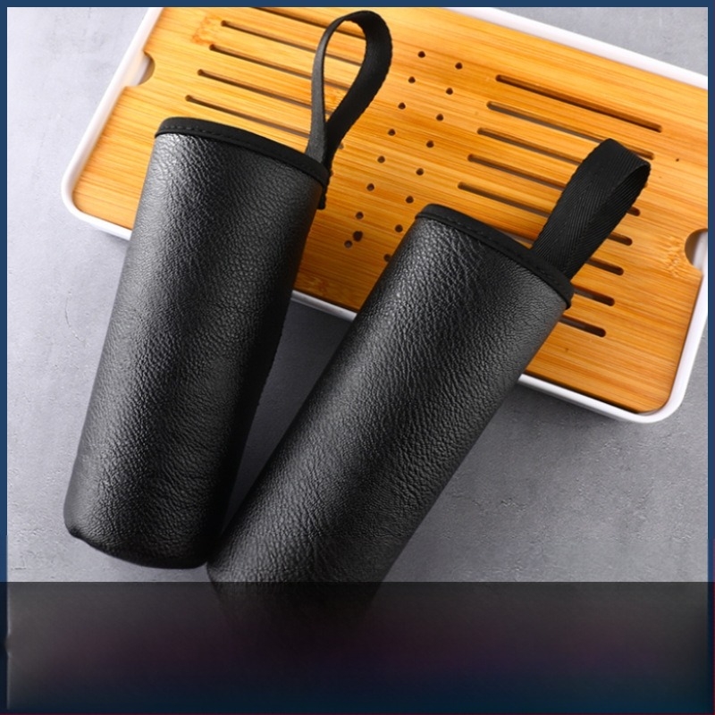Husă din piele pentru pahar termic din sticlă, cu separator ceai-apă și design inteligent
