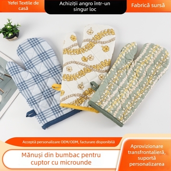Mănuși de cuptor din pânză de bumbac, model floral, protecție împotriva arsurilor, rezistente la temperaturi înalte, 32 cm lungime