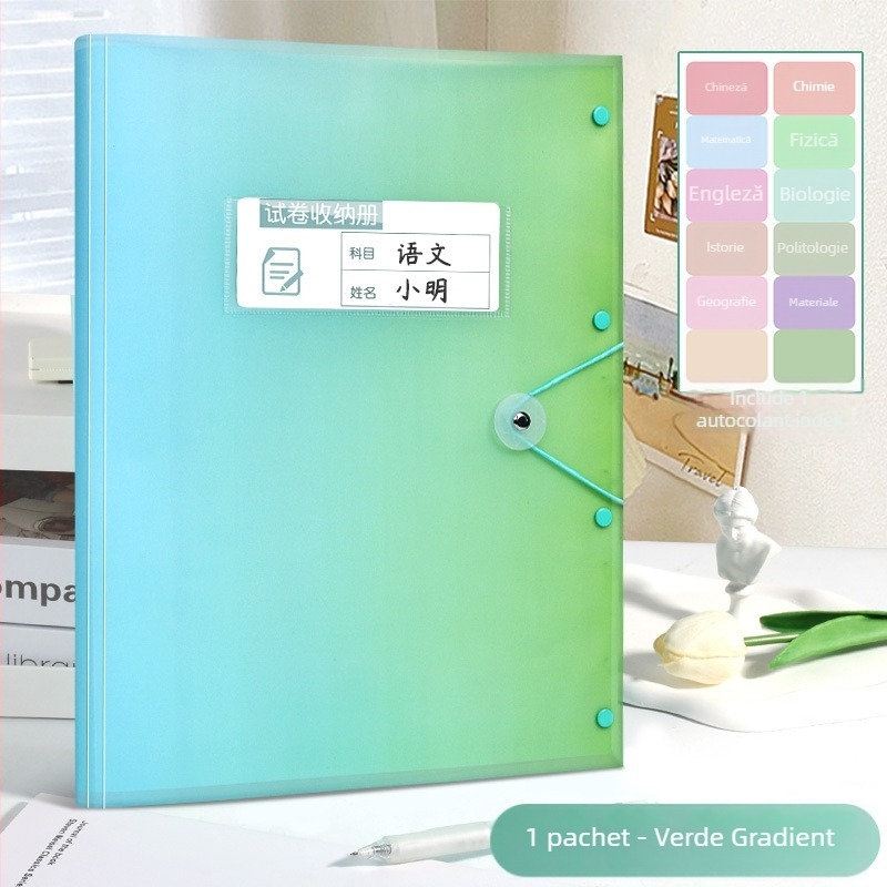 Carte de depozitare pentru lucrări de examen A3, cu buzunare transparente pentru elevi, capacitate mare