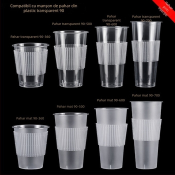 Manșon transparent din PP, diametrul 90/98 mm, pentru ceai cu lapte și cafea, antiderapant, izolat, anti-îngheț