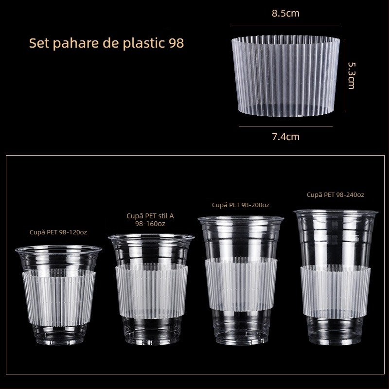 Manșon transparent din PP, diametrul 90/98 mm, pentru ceai cu lapte și cafea, antiderapant, izolat, anti-îngheț