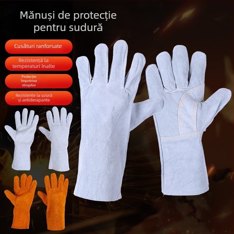 Mănuși de sudură din piele de vită, groase, izolație termică, rezistente la uzură, moi și confortabile pentru sudori