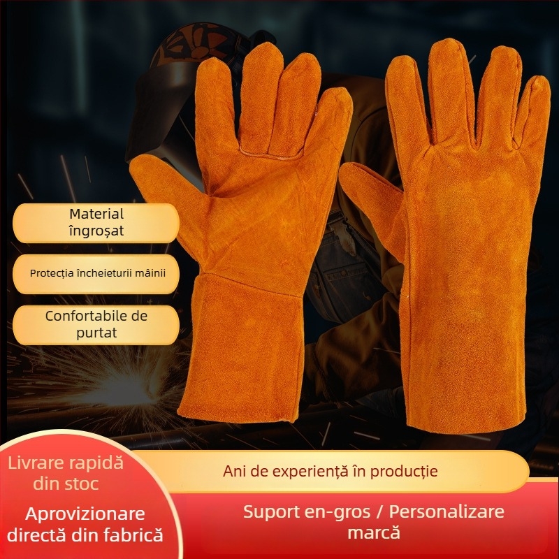 Mănuși de sudură din piele de vită, groase, izolație termică, rezistente la uzură, moi și confortabile pentru sudori