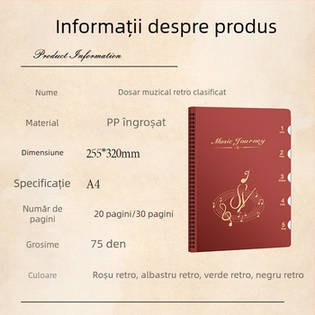 Nine Fruits Folder A4 din plastic pentru partituri muzicale, cu inserții anti-reflexie, organizator pentru partituri de pian, 20–30 de pagini, 2 cm grosime