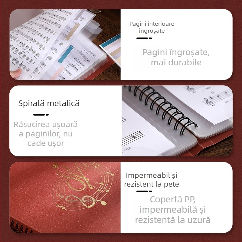 Nine Fruits Folder A4 din plastic pentru partituri muzicale, cu inserții anti-reflexie, organizator pentru partituri de pian, 20–30 de pagini, 2 cm grosime