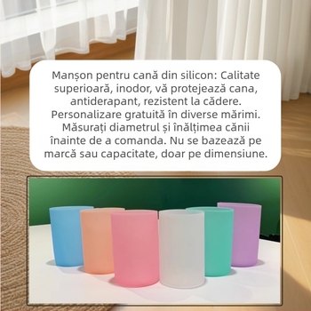 Husă din silicon pentru pahar termic pentru copii, 550 ml, transparentă, protecție completă împotriva căderilor, compatibilă cu paiul