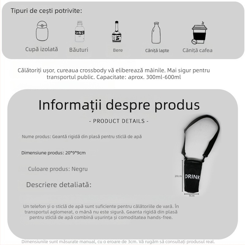 Geantă crossbody Kaixiu pentru apă, cu husă izolantă pentru pahar/termos