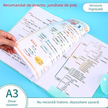 Mapă A3 pentru stocare lucrări de examen, dosar din plastic cu buzunare multiple pentru elevi