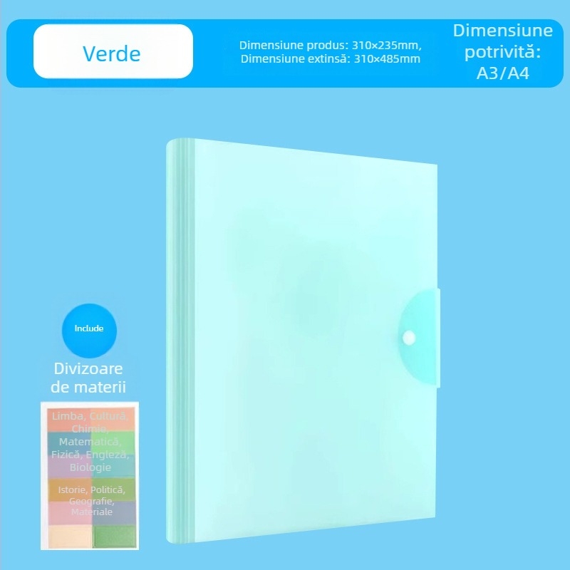 Mapă A3 pentru stocare lucrări de examen, dosar din plastic cu buzunare multiple pentru elevi