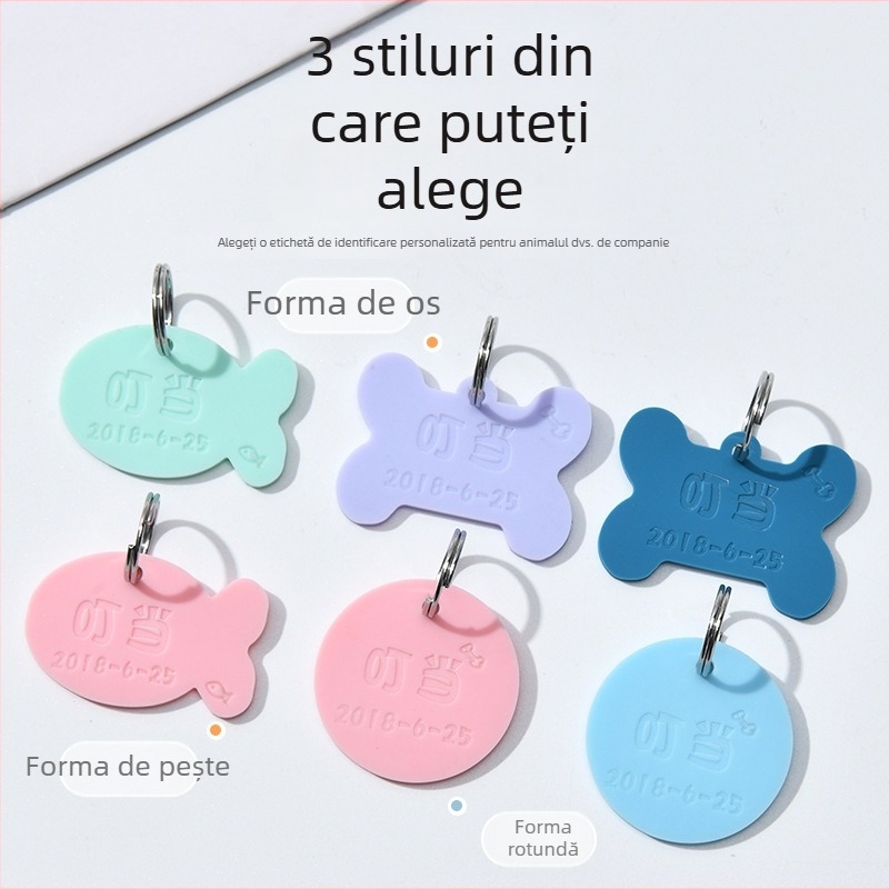 Etichete personalizate pentru animale de companie cu gravură laser dublă pe ambele fețe, pandantiv din silicon ecologic pentru zgardă, etichete pentru câini și pisici