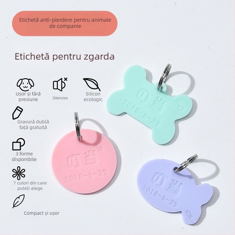 Etichete personalizate pentru animale de companie cu gravură laser dublă pe ambele fețe, pandantiv din silicon ecologic pentru zgardă, etichete pentru câini și pisici