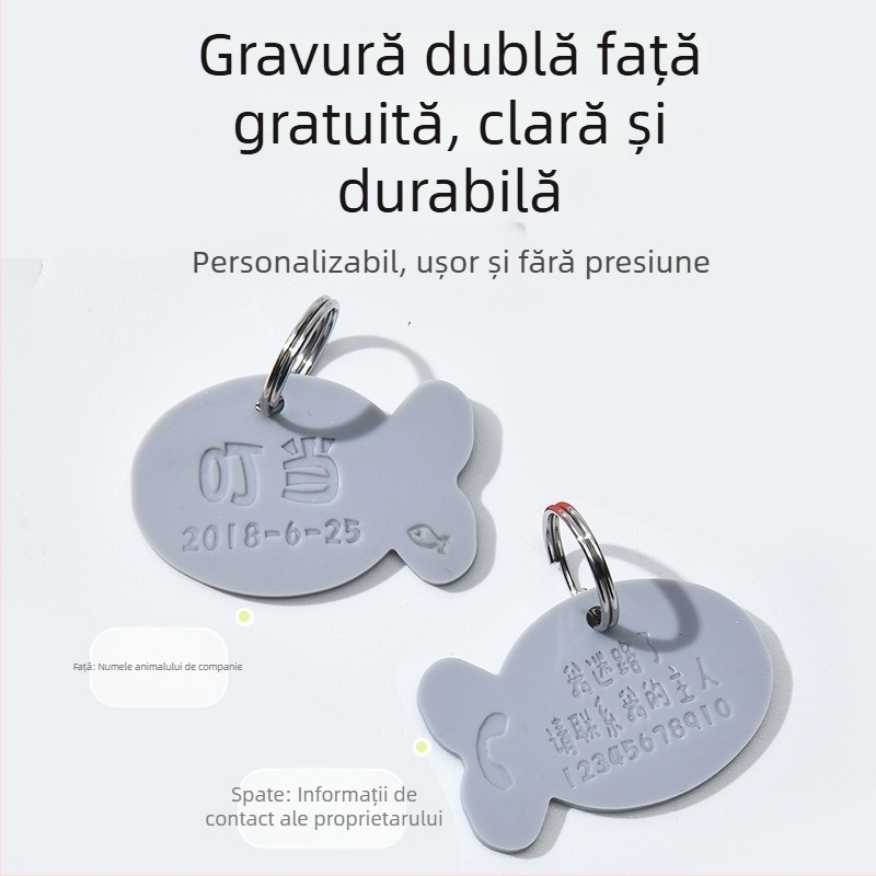 Etichete personalizate pentru animale de companie cu gravură laser dublă pe ambele fețe, pandantiv din silicon ecologic pentru zgardă, etichete pentru câini și pisici