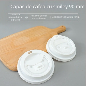 Capac de cafea de unică folosință, diametru 90 mm, cu zâmbet, etanș pentru băuturi calde în pahare takeaway