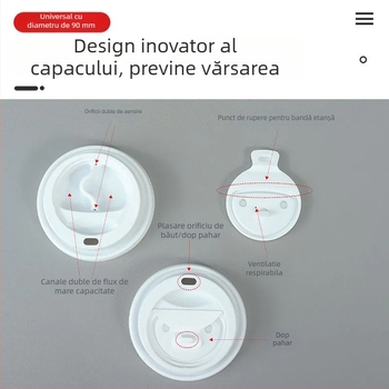 Capac de cafea de unică folosință, diametru 90 mm, cu zâmbet, etanș pentru băuturi calde în pahare takeaway