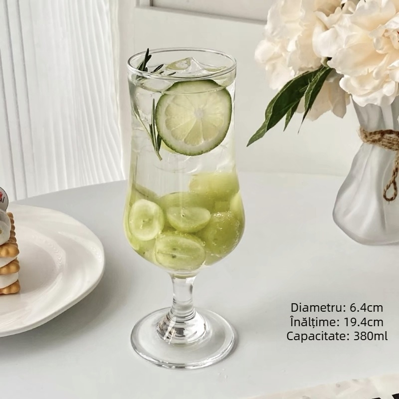 Pahar de sticlă în stil coreean pentru apă carbogazoasă, pahar înalt cu bule pentru suc de fructe și cocktail