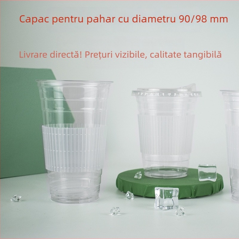 Funny Dragon manșon de unică folosință pentru pahar, Ø98 mm, îngroșat, antiderapant, design cu lămâie, manșon din plastic pentru pahare Ø90 mm pentru ceai cu lapte