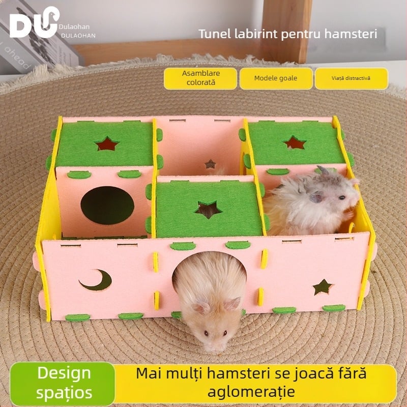 Model de vară nou pentru hamster: labirint cu tunel, adăpost pentru odihnă și joacă – cuib de dormit integrat pentru hamsteri și porcușor de Guineea