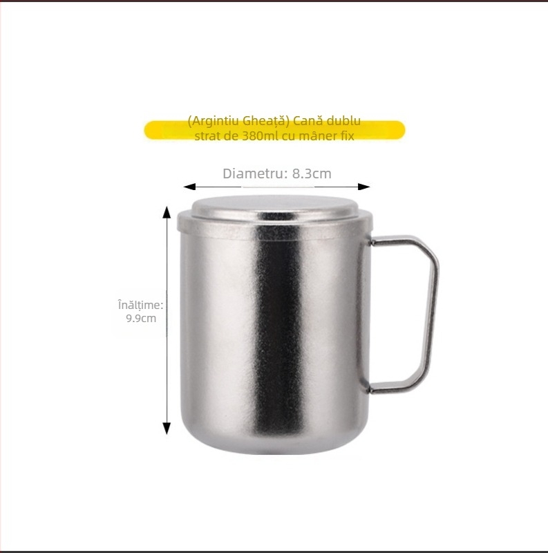 Snow Rock cană din titan pur pentru camping în aer liber, cu pereți dubli izolați, stil retro, ceașcă de cafea cu infuzor de ceai și design cu floare de gheață
