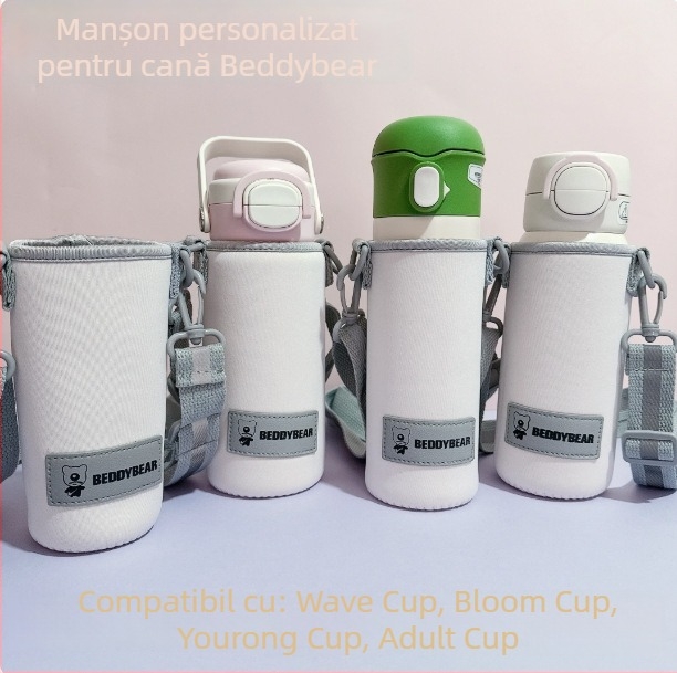 Husă sport Cup Bear Ruiqi pentru termos cilindric Chaoyiqi, cu curea cross-body și bandă reflectorizantă.