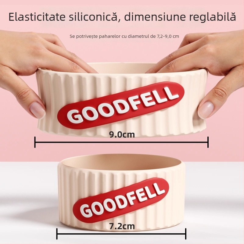 Manșon din silicon pentru ceașcă cu izolație, aderență antiderapantă, protecție elastică reglabilă pentru pahare din sticlă