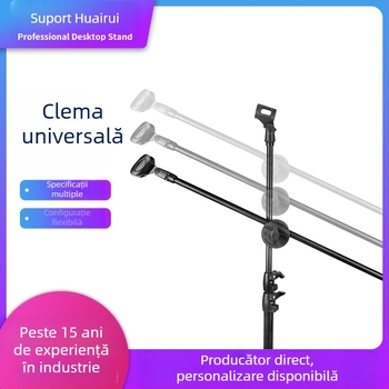 Suport podea pentru streaming live cu bară transversală pentru microfon, clemă universală din plastic, plăcuță de prindere și braț de creștere