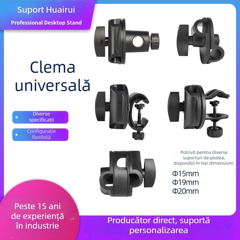 Suport podea pentru streaming live cu bară transversală pentru microfon, clemă universală din plastic, plăcuță de prindere și braț de creștere
