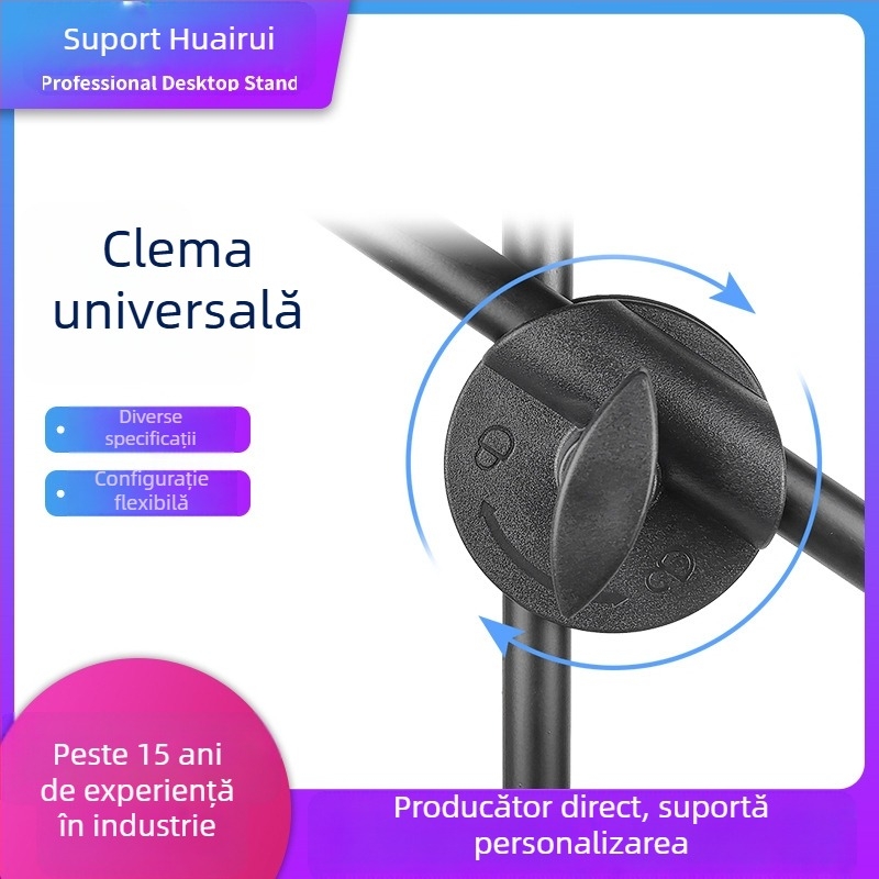 Suport podea pentru streaming live cu bară transversală pentru microfon, clemă universală din plastic, plăcuță de prindere și braț de creștere