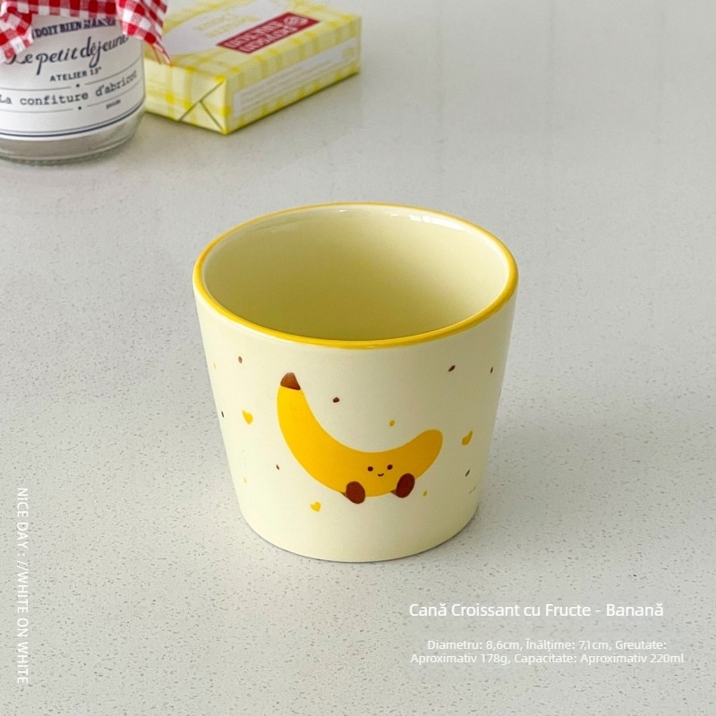 Ceașcă ceramică pentru birou, cu mâner, decor sub glazură, pentru cafea și lapte