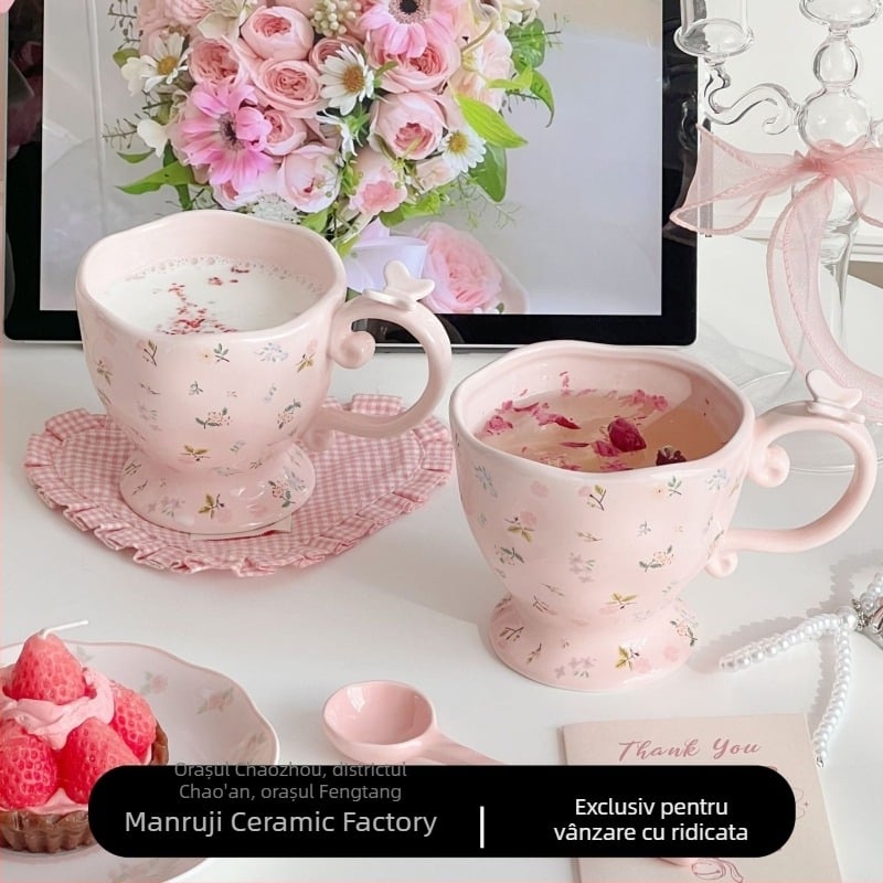 Cană ceramică în stil Instagram, drăguță și creativă, design minimalist, aspect premium, capacitate mare, pentru uz casnic