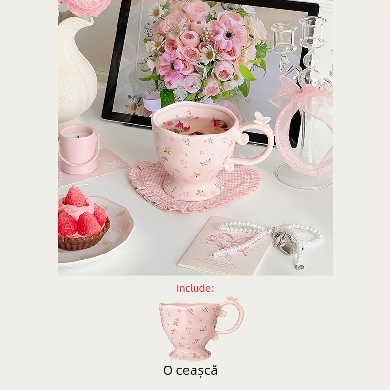 Cană ceramică în stil Instagram, drăguță și creativă, design minimalist, aspect premium, capacitate mare, pentru uz casnic
