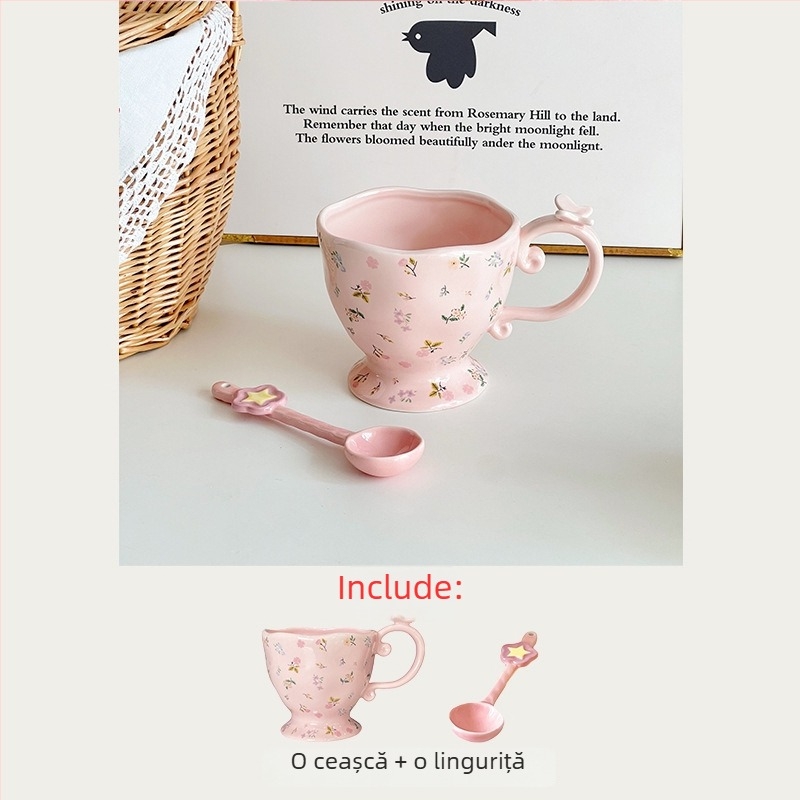 Cană ceramică în stil Instagram, drăguță și creativă, design minimalist, aspect premium, capacitate mare, pentru uz casnic