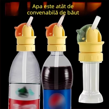 Cap de copil pentru sticlă cu adaptor pentru pai, universal pentru sticle de apă minerală