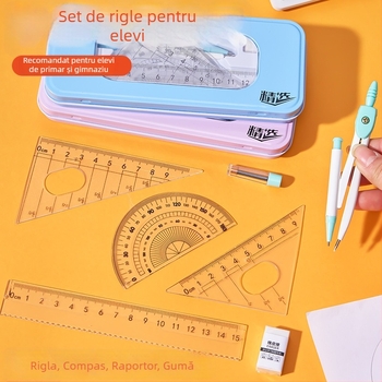 Set compas și riglă: triunghi drăguț, riglă dreaptă, set de șapte piese pentru desen pentru elevi