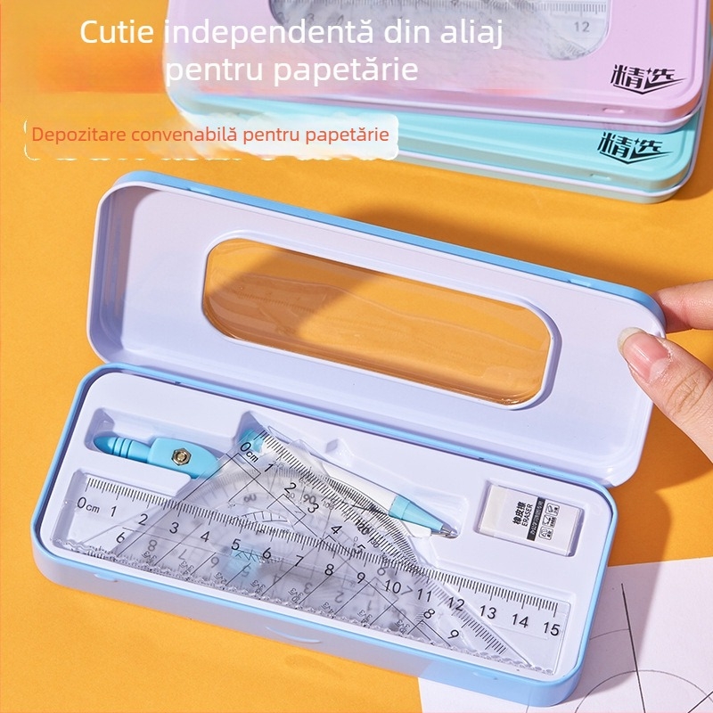Set compas și riglă: triunghi drăguț, riglă dreaptă, set de șapte piese pentru desen pentru elevi