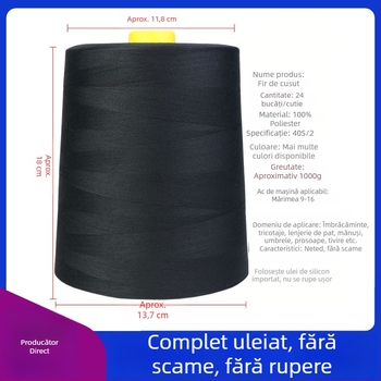Ață de cusut din poliester, 1 kg, tambur mare 402, fir Pagoda pentru îmbrăcăminte, puternic și continuu
