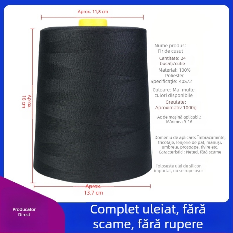 Ață de cusut din poliester, 1 kg, tambur mare 402, fir Pagoda pentru îmbrăcăminte, puternic și continuu