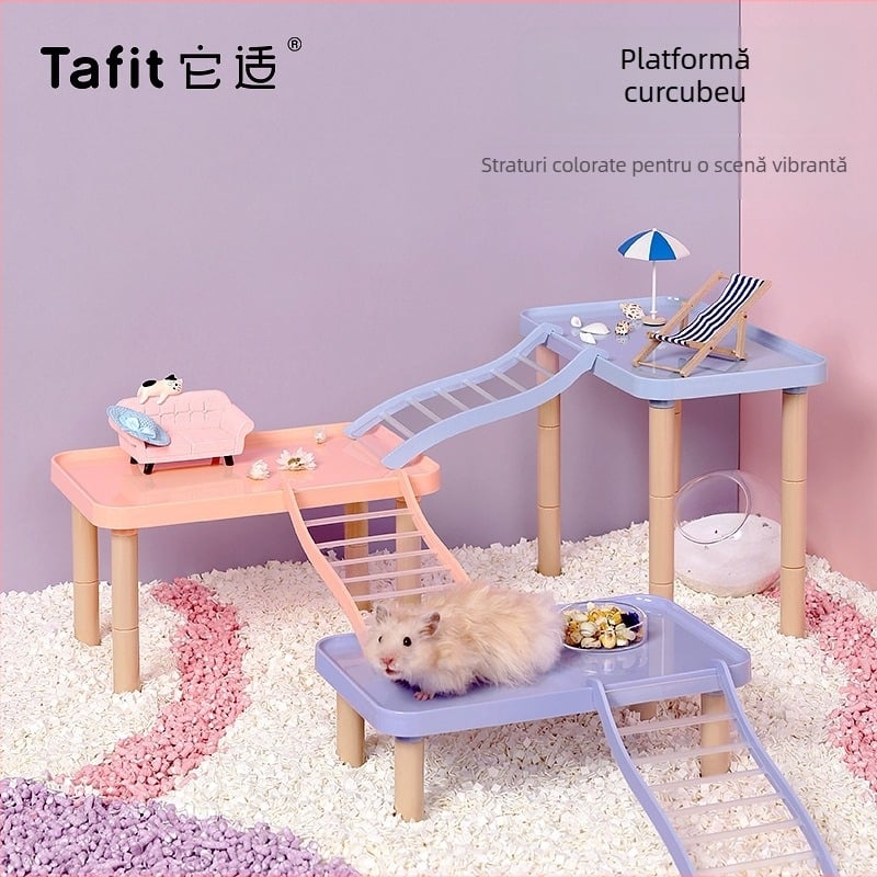Platforme pentru hamster, scări și cușcă cu două etaje, accesorii anti-rodaj, jucării și decor scenic