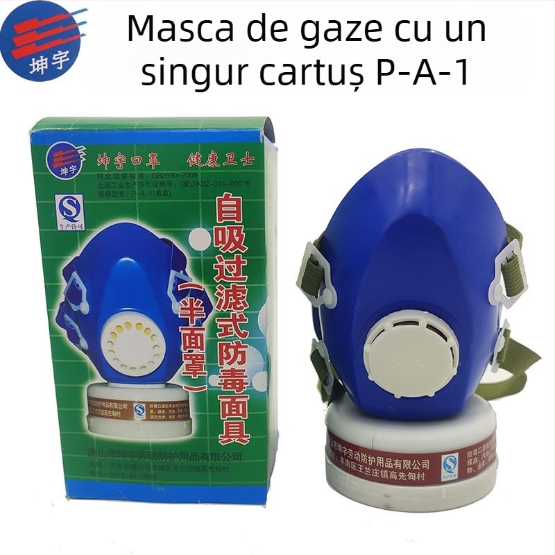 Mască de gaz cu filtru dublu și cărbune activ, respirator din cauciuc pentru protecția împotriva gazelor toxice